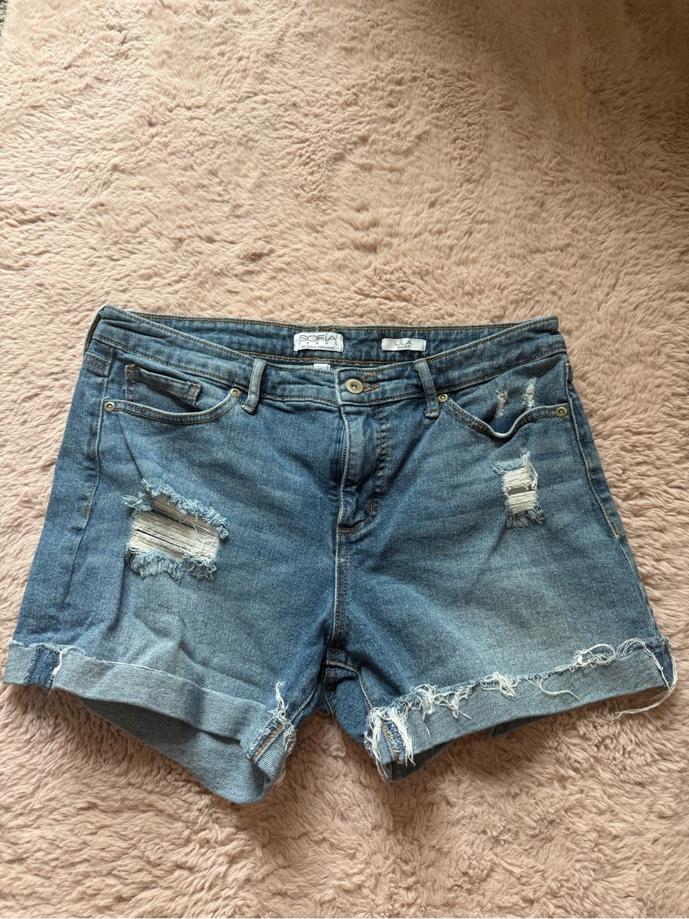 sofia by sofia vergara Distressed Denim Jean Shorts - Blue